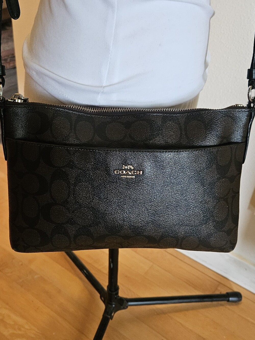 Coach Signature Canvas East/West Pop Crossbody - Brown/Black Gold Hardware